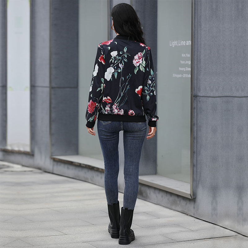 LOVEVOP Europe, America and New Hot Trade Hot Spring and Autumn New Women's Clothing Zipper Printed Baseball Jacket Jacket