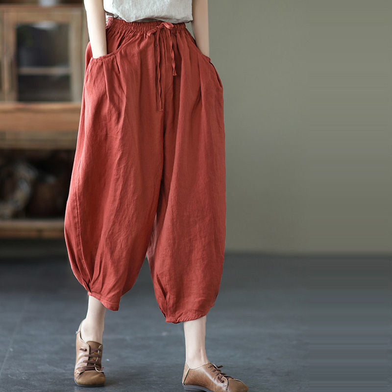 summer new Korean version of Popular style solid color simple large size loose and thin casual versatile nine-point Harlan pants women