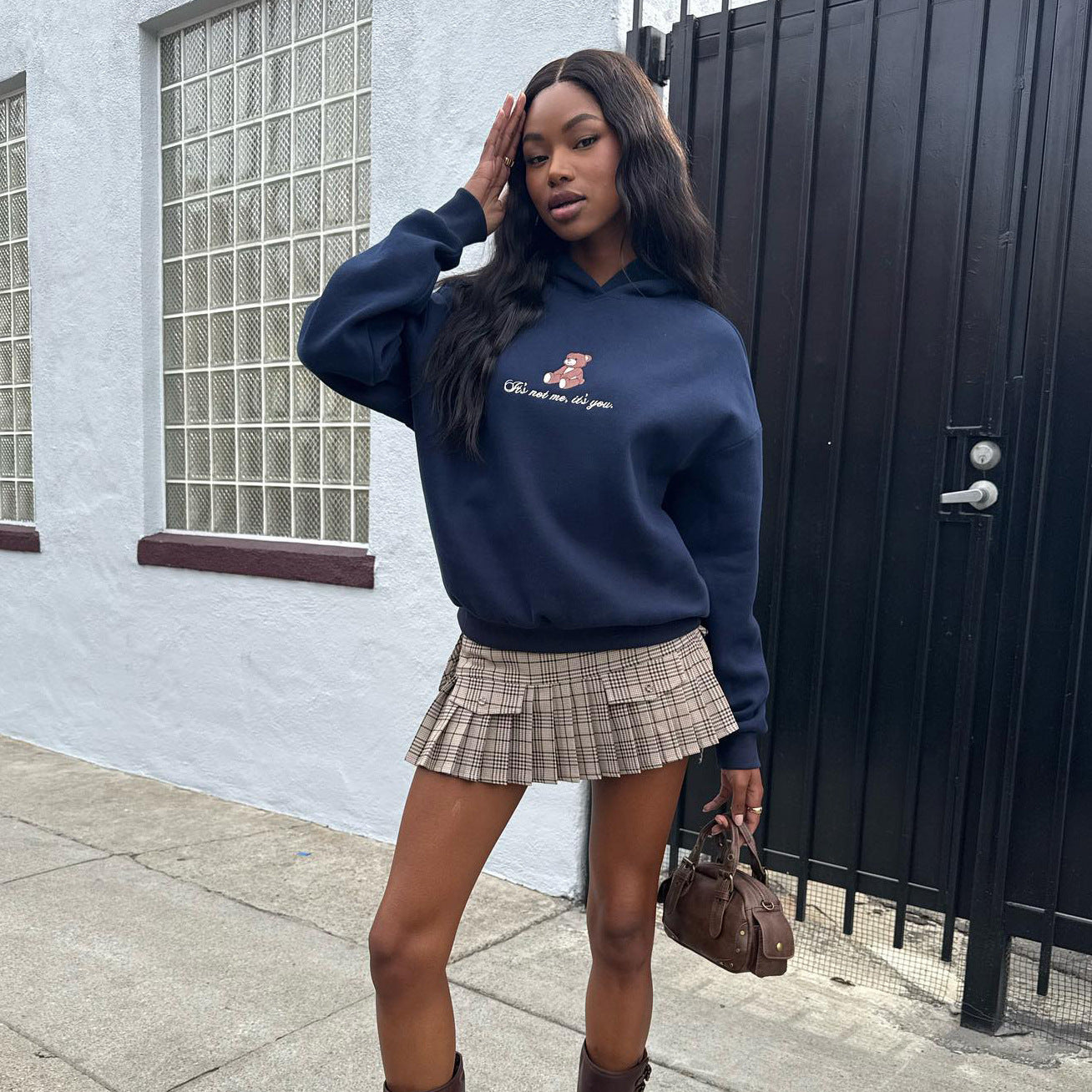 spring new bear embroidered hooded sweater custom women's loose fashion versatile women's clothing