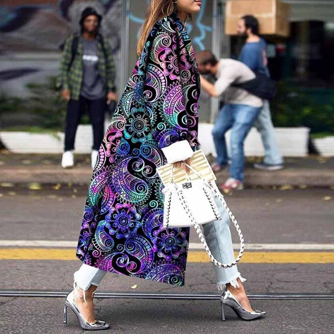 2025 autumn and winter new New women's clothing fashion loose and ankle printing woolen jacket coat printing