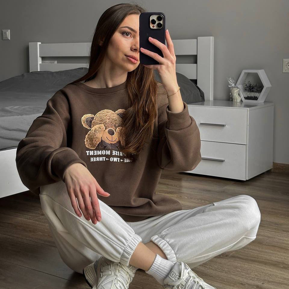 independent station bear print pullover round neck top long sleeve print ebay sweater New Popular trade