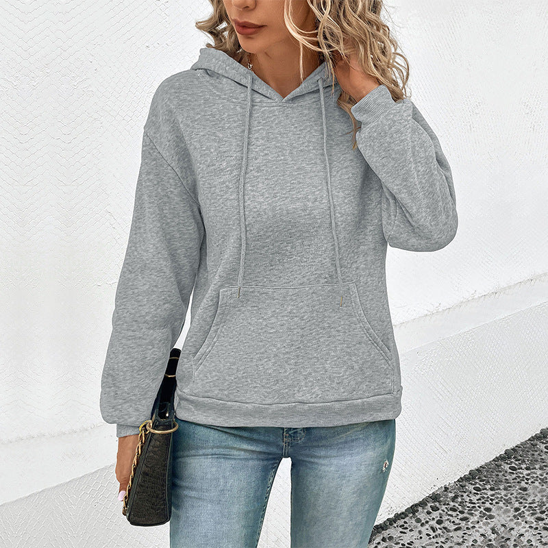 LOVEVOP Hot autumn and winter new 2025 pocket hoodie cross-border women's casual hooded pullover pocket sweater