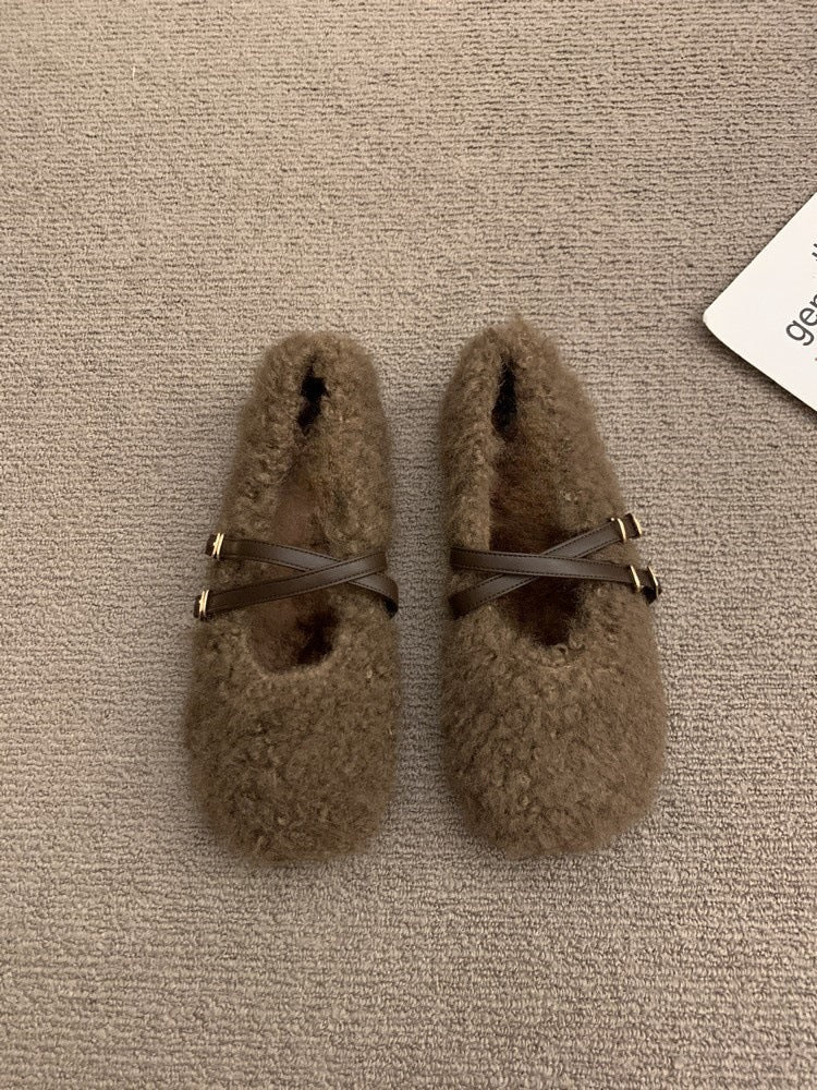 2025 evening wind cross buckle belt Mary Jane cotton shoes women's popular autumn and winter new wear comfortable and versatile Mao Mao shoes