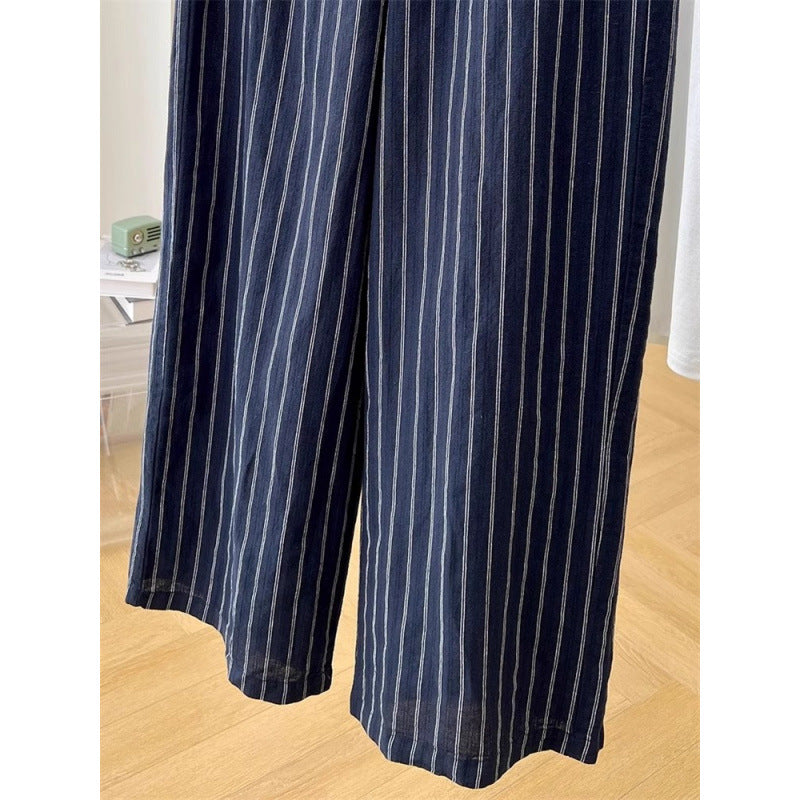 summer new high-end drape elastic waist temperament striped loose thin straight casual pants children