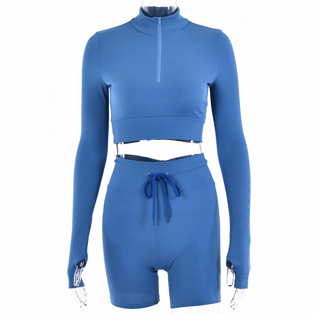 2025 Popular trade women's clothing spring and autumn new casual suit, sexy high-waisted leggings, zipper pullover T-shirt