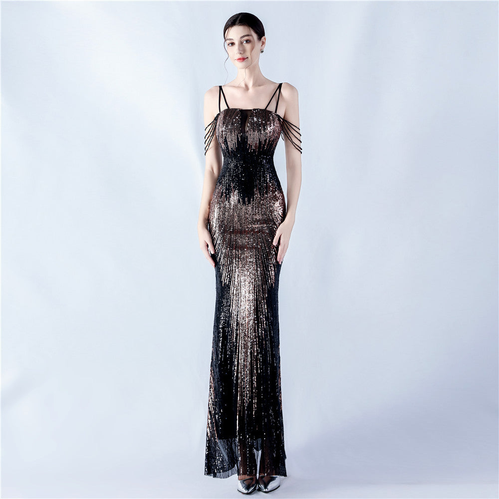 33025 #new positioning flower bead sheet bead evening dress banquet annual celebration performance host