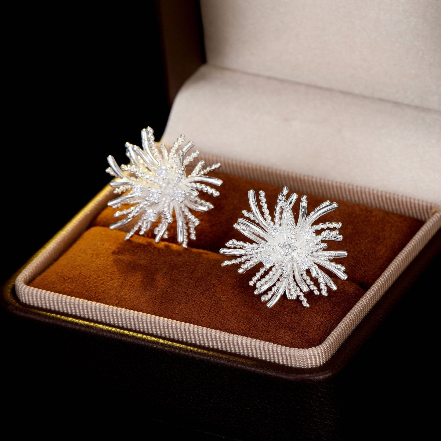 2025 Light luxury micro-inlaid zircon fireworks stud earrings women's s925 silver needle niche exquisite dandelion earrings sweet earrings