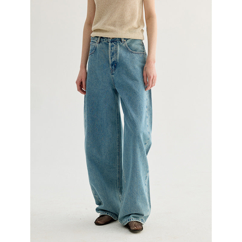 2025 THE MIND Korean simple light blue jeans women's 2025 summer loose and versatile casual long pants NJ022