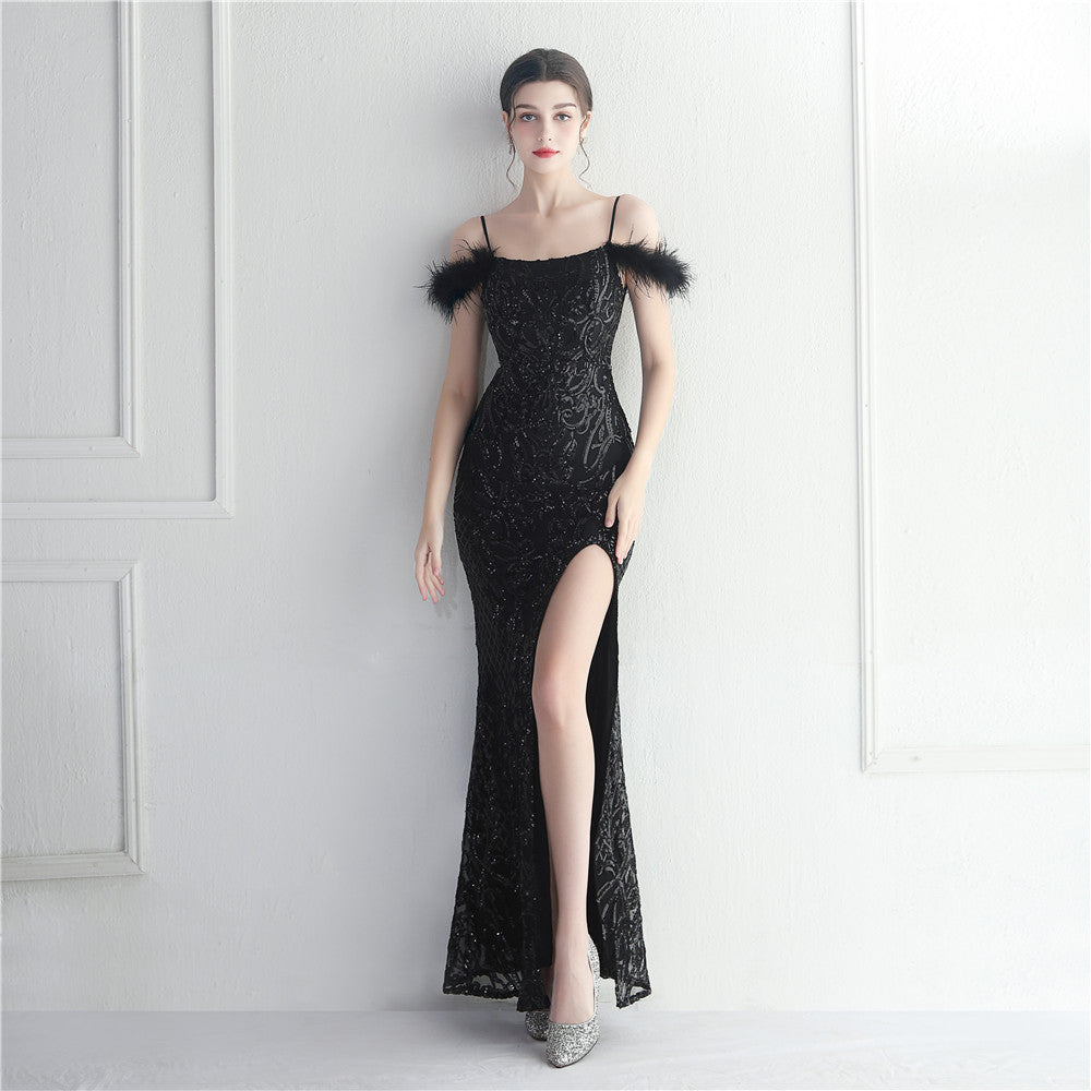 19985 #Hot trade spot New supply positioning flower bead piece ordering process sexy suspender dress long