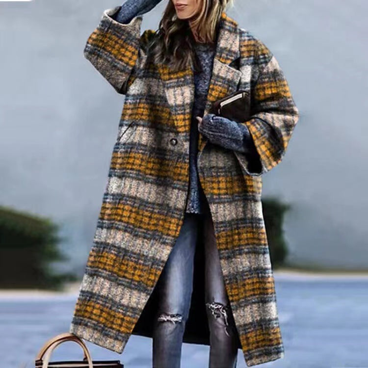 2025 New new Popularan, 2025n autumn Popular trade women's clothing long-sleeved lapel jacket printed woolen large-size trench coat