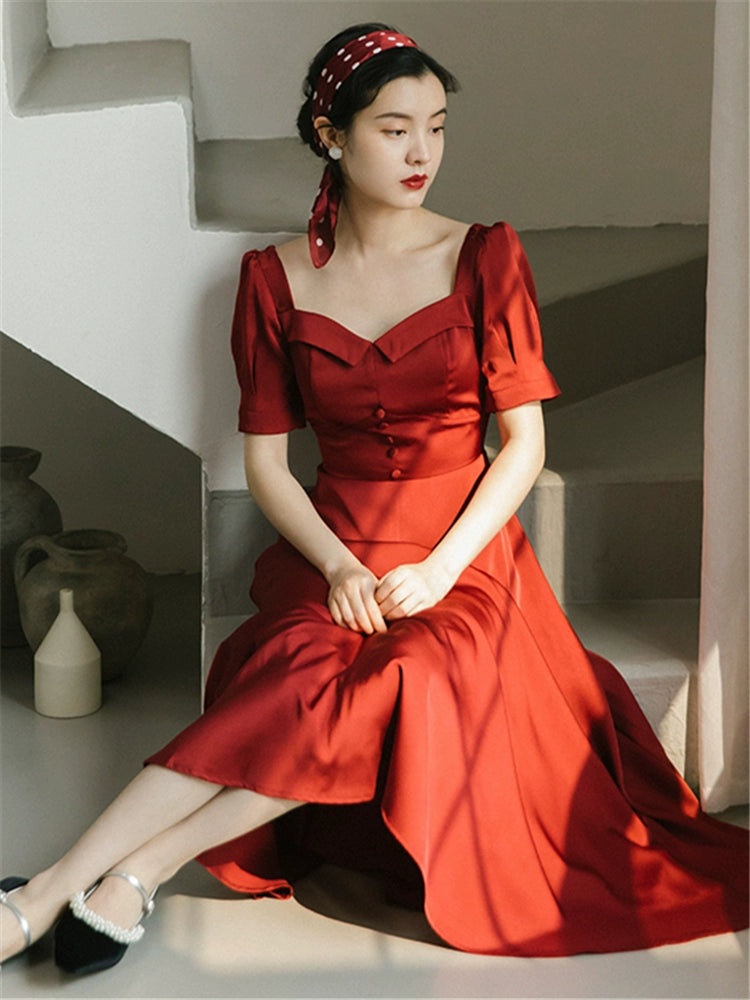Premium Satin Red Dress Registration Certificate Engagement Dress Bridal Toast Dress Return Door Dress Dress