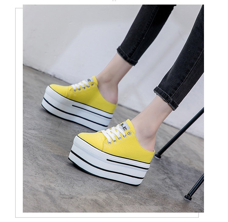 lovevop Casual Shoes Slippers Women Canvas Shoes Fashion Breathable Platform Wedge Heel Women Slipper Sneakers Mules Sandals Slide