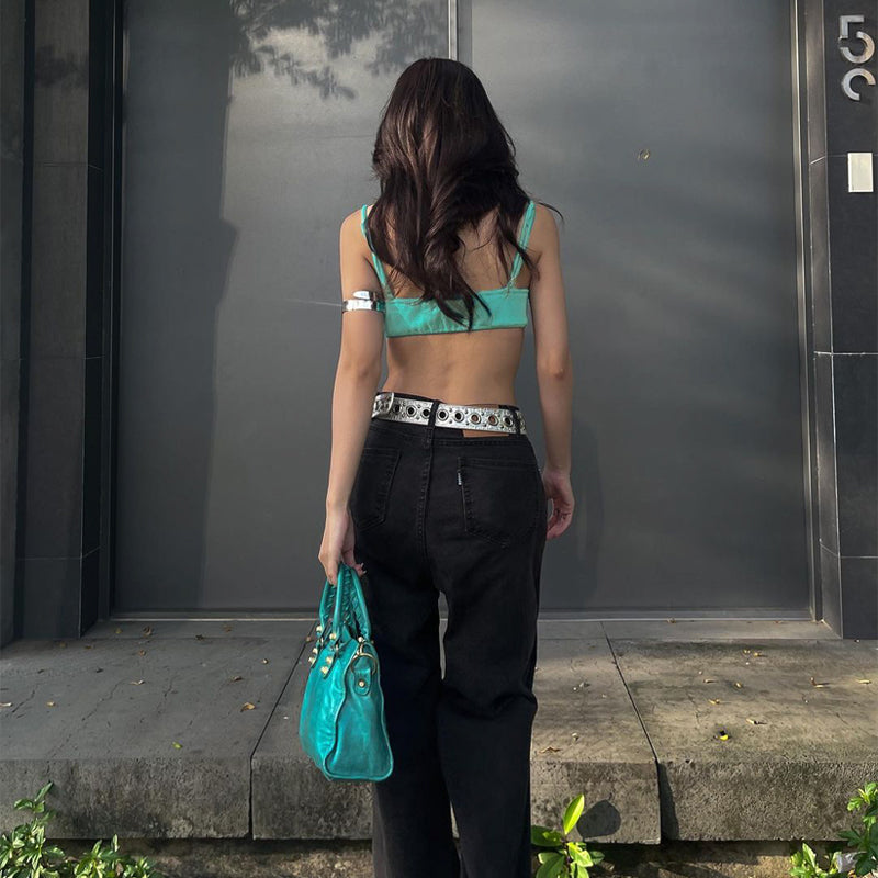 Back to college V Neck Slips Backless Solid Heart Shape Crop Top Shirt Summer Fashion Women Elegant Kawaii Party Streetwear Outfit Y2K