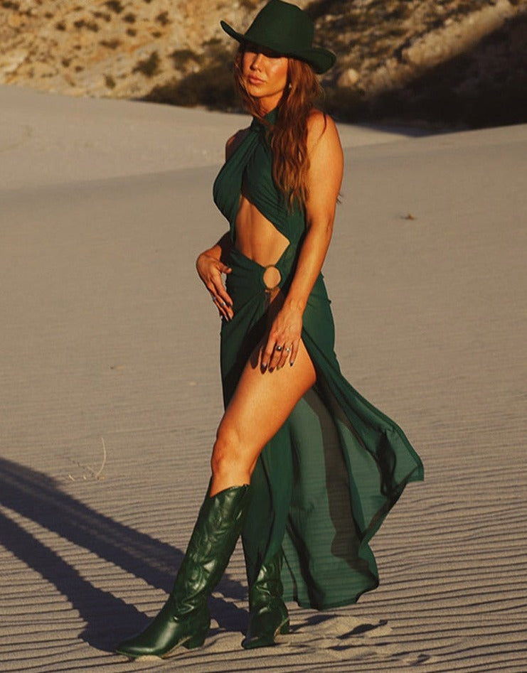 Aomzae See Through Transparent Mesh Dress Women Halter Neck Backless Cut Out Beach Dress Cover Up Night Club Outfits