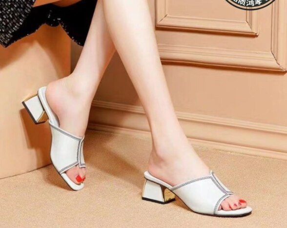 lovevop Red Pu Soft Patent Leather Sewing Low-Heeled Slippers Summer Fashion Heels Slides Shoes Non-Slip Sandals Plus Size Shoes