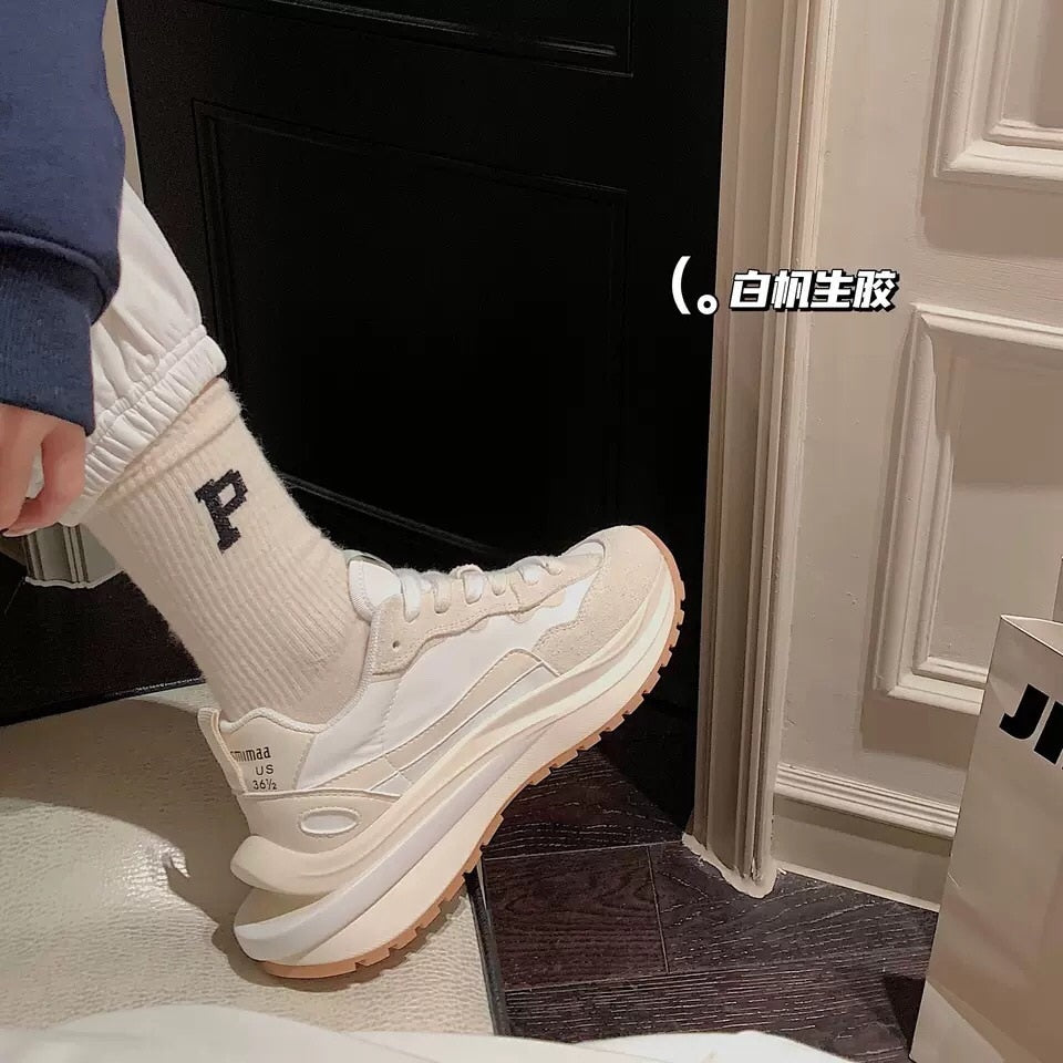 lovevop 2024 Genuine Leather Cross Tied Sport Shoes Woman Ins Luminous Chunky Women Sneakers Mixed Colors Platform Casual Shoes