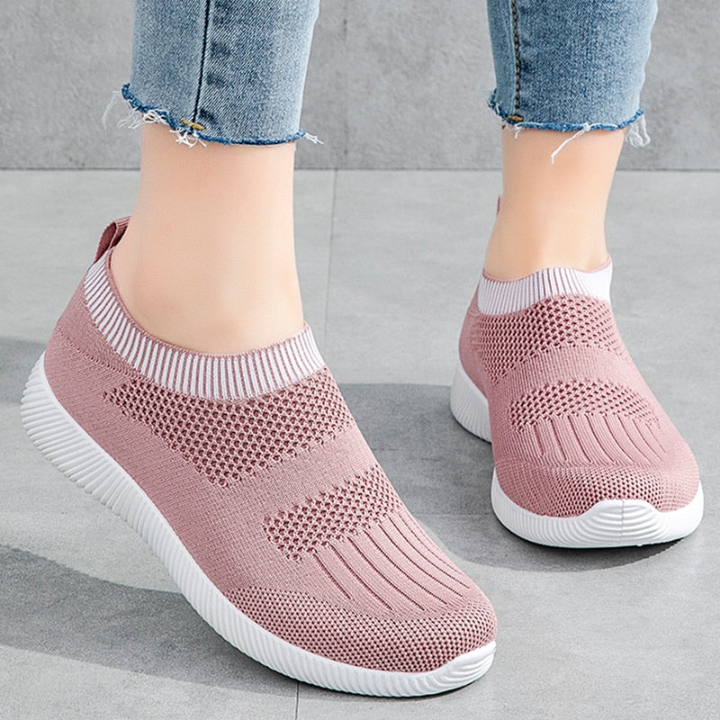 Back to school lovevop Women Mesh Elastic Band Sneaker Woman Breathable Vulcanized Slip On Woman's Female Ladies Summer Plus Size 43 Footwear