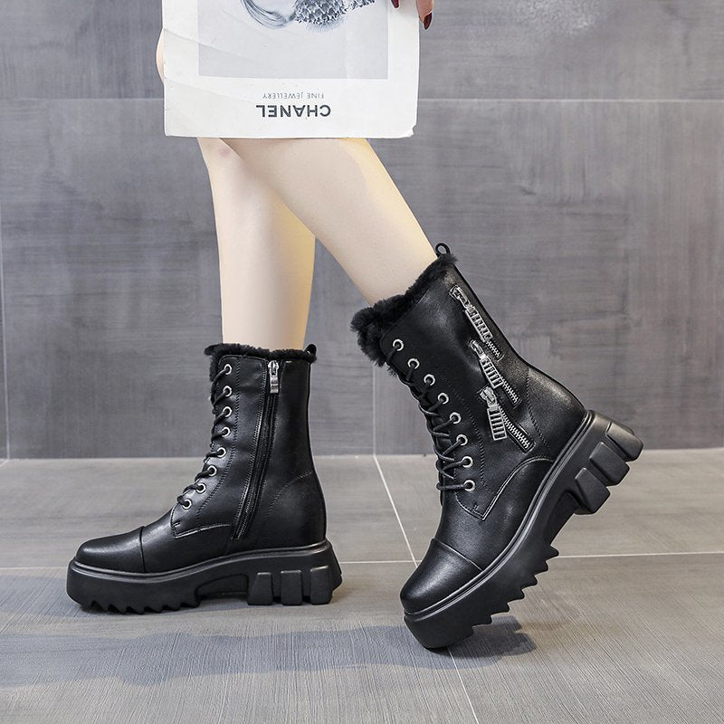lovevop Ankle Boots For Women New Brand Snow Boots Fashion Warm Winter Boots Women Solid Square Heel Shoes Woman Thigh High Boots