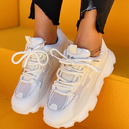 Back to school lovevop Women Lace Up Sneaker Woman Mesh Vulcanized Female Sports Shoes Ladies Breathable Flats Women's Footwear Autumn Smmer