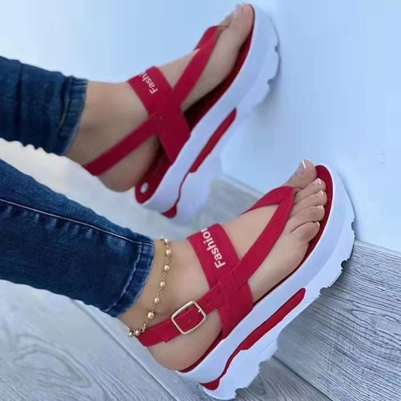 lovevop Back to college Summer Platform Ladies Sandals Wedge Solid Color Flip Flops Fashion Female's Sandals Outdoor Light Casual Woman's Roman Sandals
