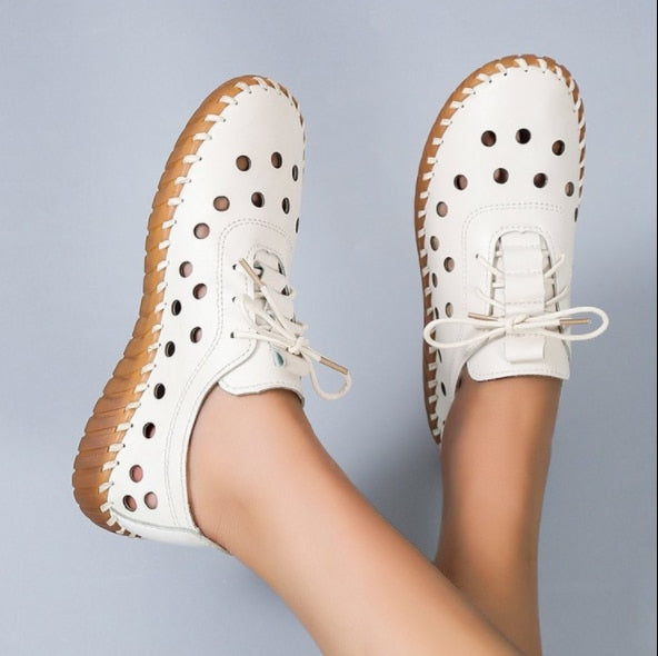 lovevop Women Fashion Sweet Soft Comfort Spring Hollow Out Flat Shoes Lady Casual Summer Light Weight Summer Shoes