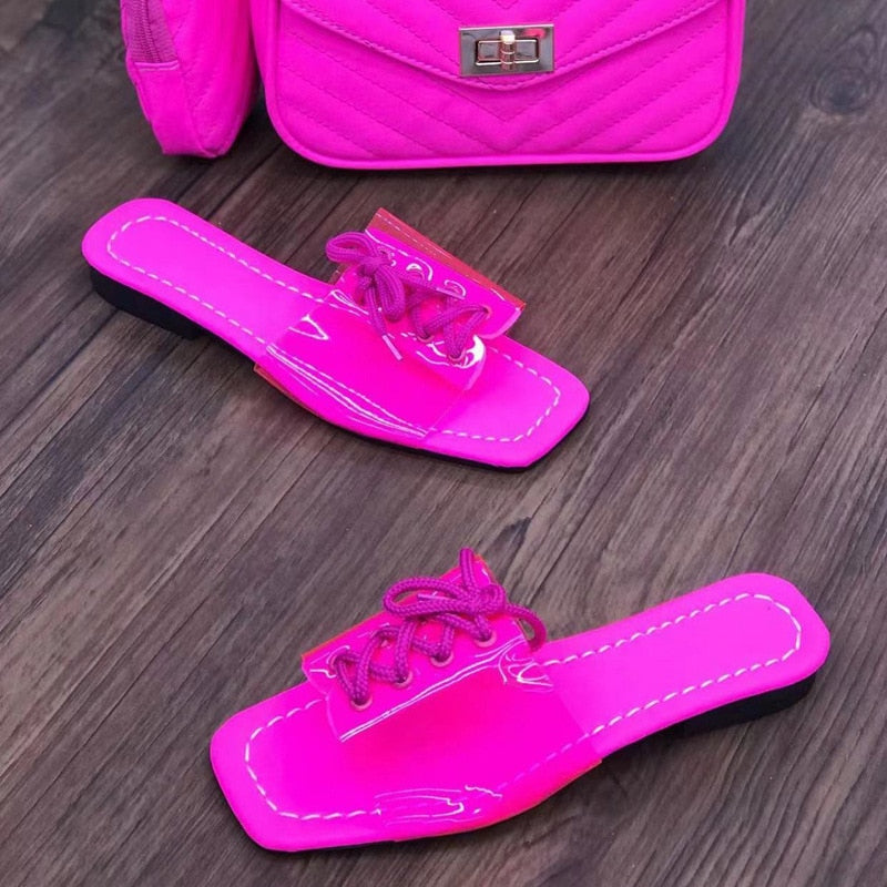 Back To School lovevop Fashion Chain Slippers Women's Square Toe Flat Casual Shoes Women's Slippers Summer Beach Sandals Slippers Large Size 43