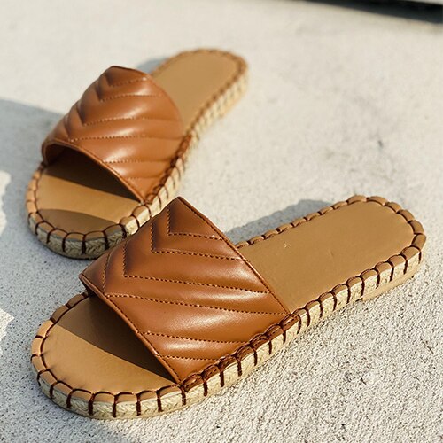 Back To School Outfit lovevop Women Peep Toe Sewing Slippers Woman Summer Casual Flats Ladies Comfort Beach Shoes Female Footwear Plus Size Women's Slide