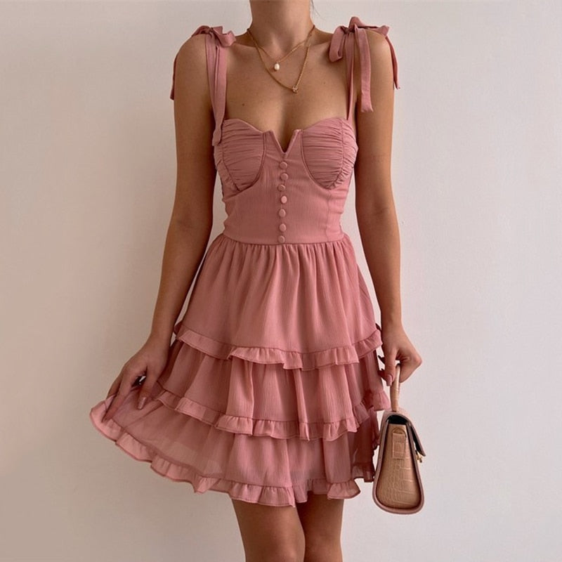 Back to college Layered Lotus Leaf Bodycon A-Line Summer Mini Dresses For Women Sleeveless Backless Party Spaghetti Dress Vestido