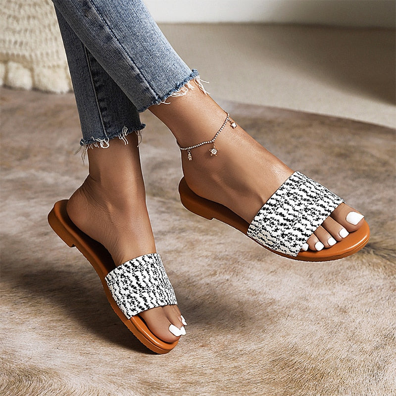 Back to school lovevop Women Print Slippers Summer Female Casual Mixed Color Slides Ladies Comfort Leisure Shoes Woman Flats Plus Size Footwear