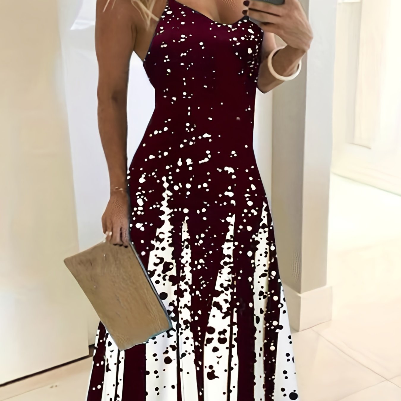 「lovevop」Color Block Spaghetti Dress, Casual V Neck Sleeveless Slim Waist Maxi Dress, Women's Clothing