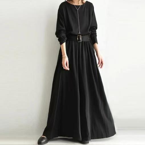 lovevop Belt Solid Pullover Knit Panel Pleated Dress