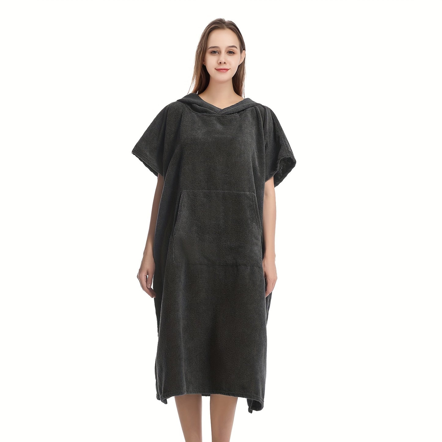 1pc Unisex Luxury Microfiber Bath Robe - Ultra Absorbent, Quick Dry, Hooded with Pockets - Perfect for Indoor Lounging & Outdoor Adventures