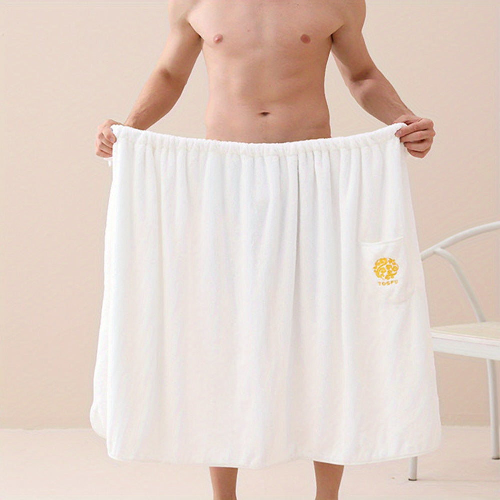 1pc Soft Absorbent Men's Bath Wrap Towel - Bath Towels - Skin-Friendly Shower Skirt with Pocket, Quick-Dry, Plain Color, Bathroom Supplies, Ideal for Sauna, Spa, and Gym