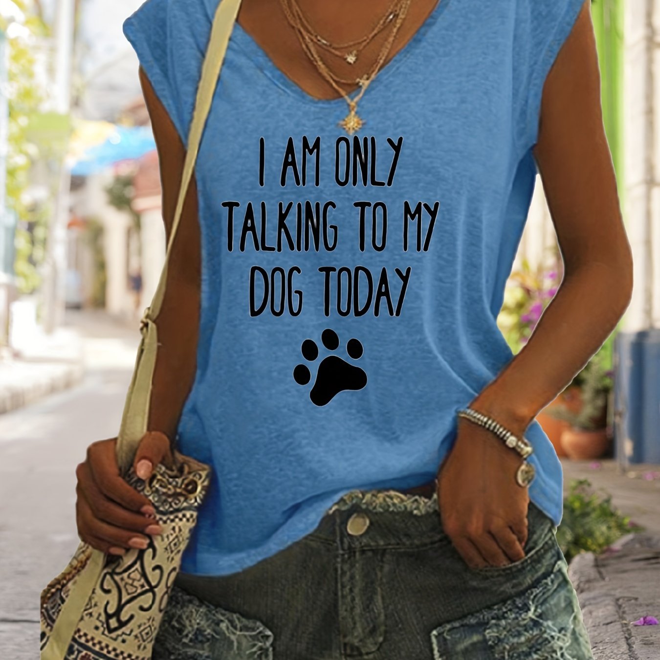 「lovevop」Only Talk To My Dog Print Tank Top, Sleeveless Casual Top For Spring & Summer, Women's Clothing