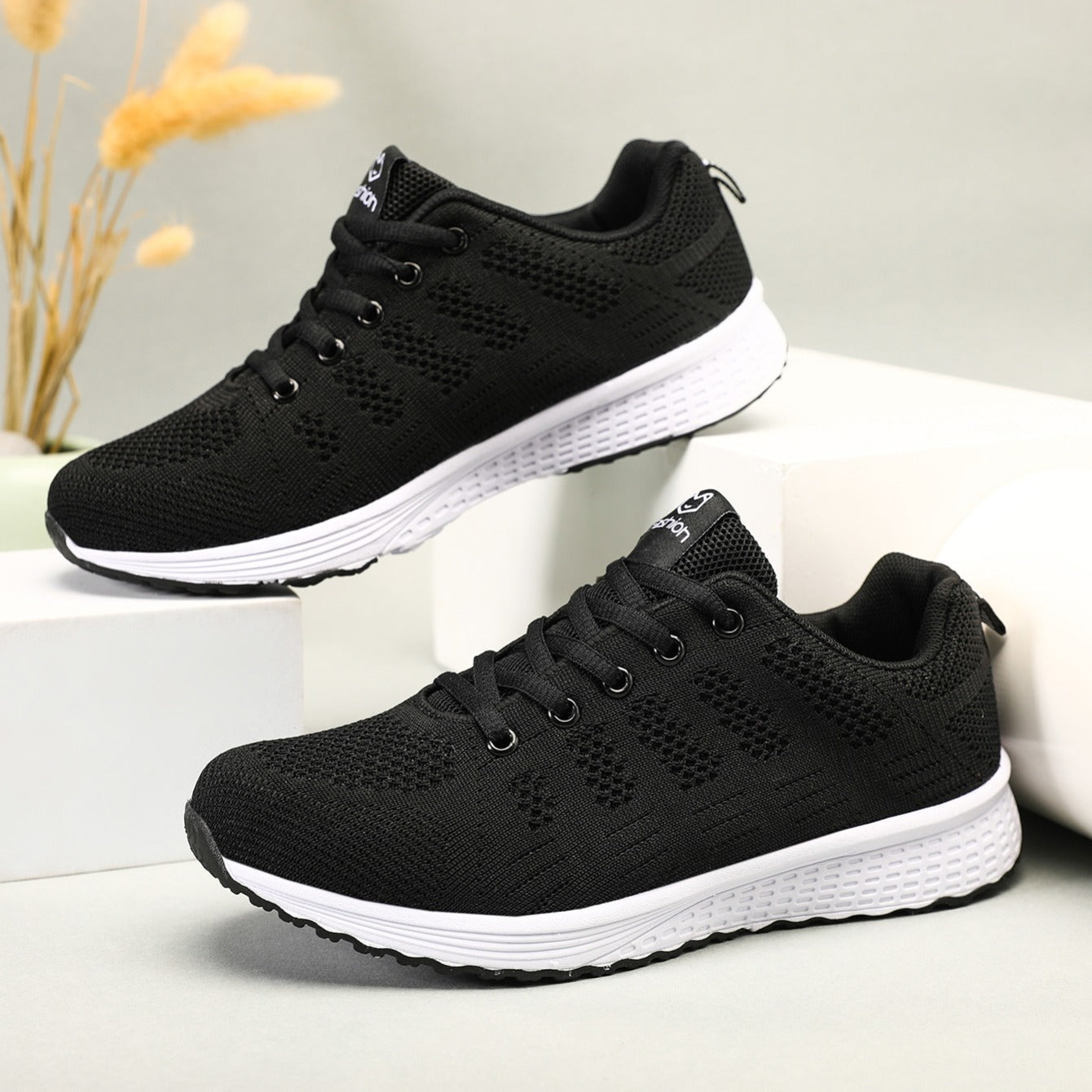 「lovevop」Women's Leisure Knit Sneakers, Lightweight Low Top Lace Up Solid Color Casual Shoes, Women's Running Shoes