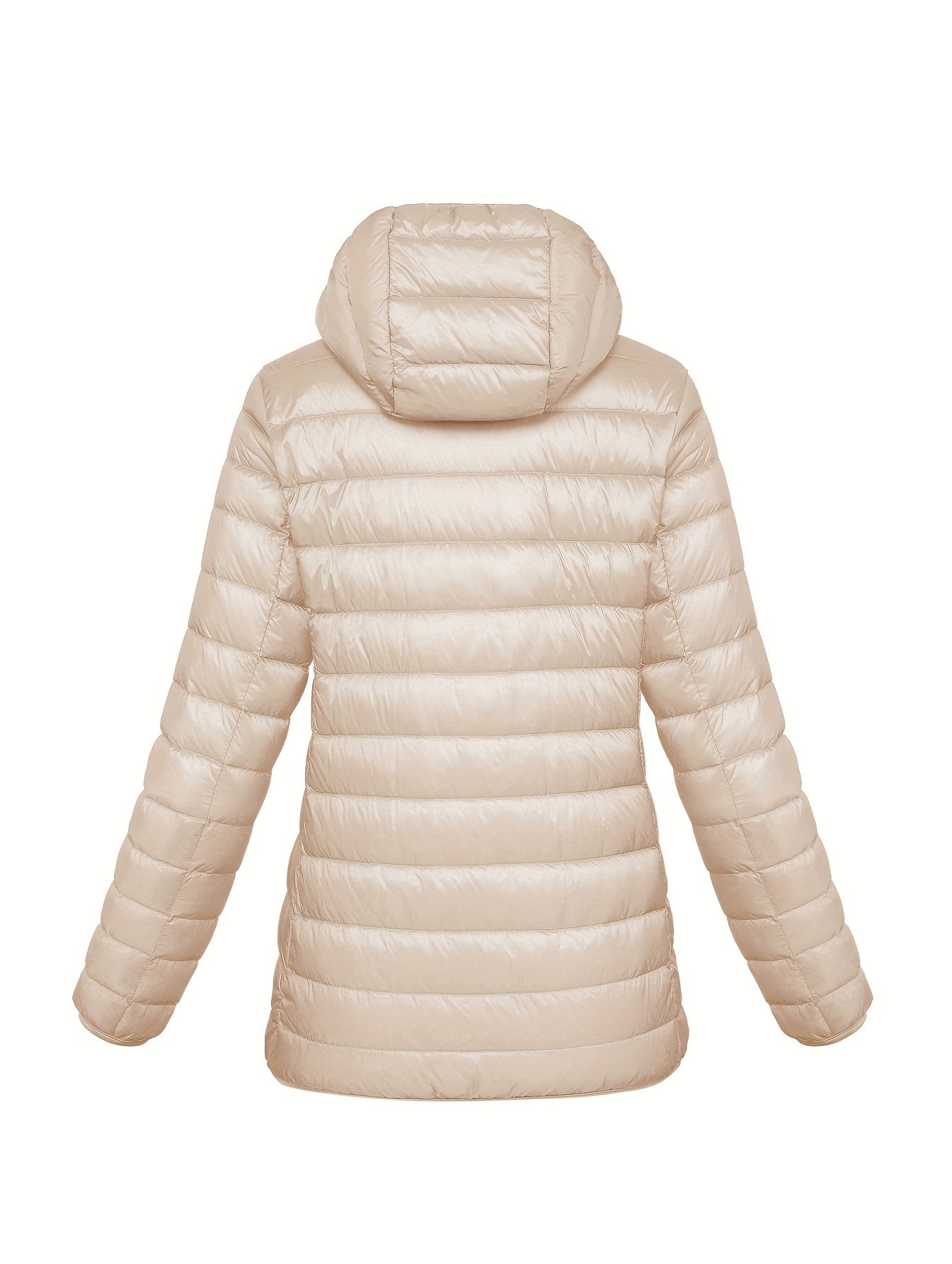 Women's Casual Hooded Puffer Jacket - Long Sleeve, Winter Warmth, Nylon Outdoor Down Coat with Zip-Up Front