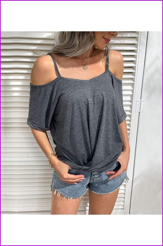 lovevop Casual Women Off Shoulder Short Sleeve T-Shirt FW8681