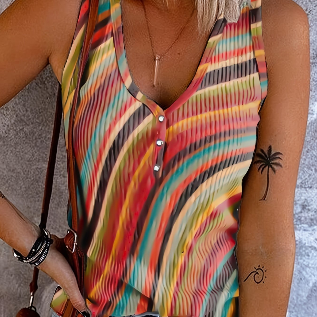 「lovevop」Striped Tank Top, Sleeveless Casual Every Day Top For Summer & Spring, Women's Clothing