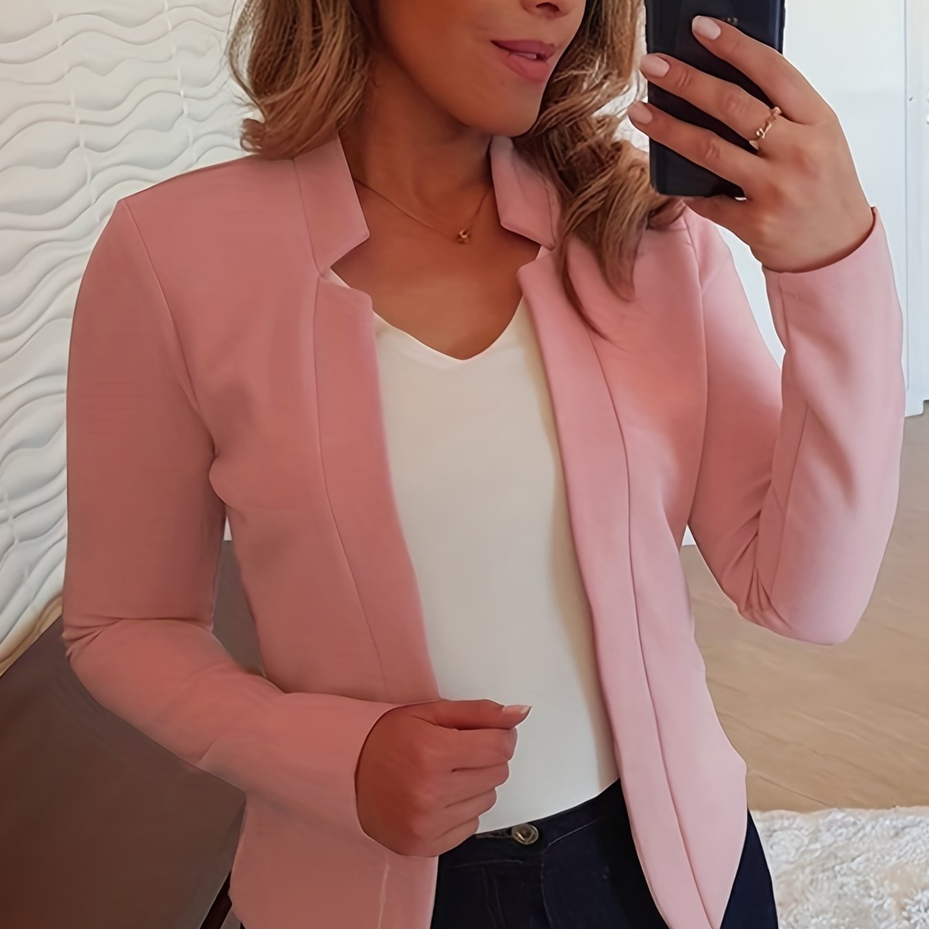 「lovevop」Solid Open Front Blazer, Elegant Long Sleeve Work Office Outerwear, Women's Clothing