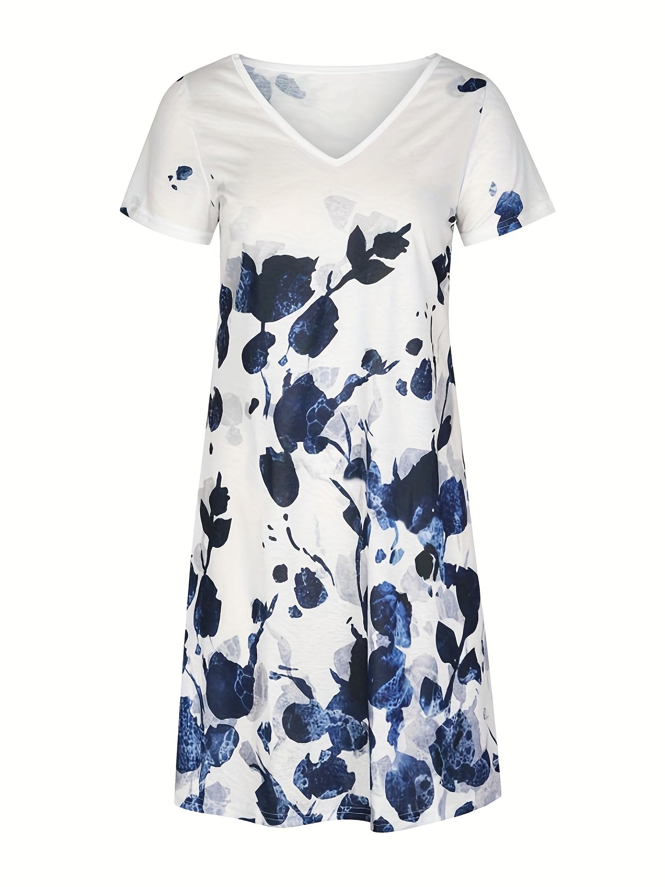 「lovevop」Floral Print V Neck Dress, Casual Short Sleeve Dress For Spring & Summer, Women's Clothing