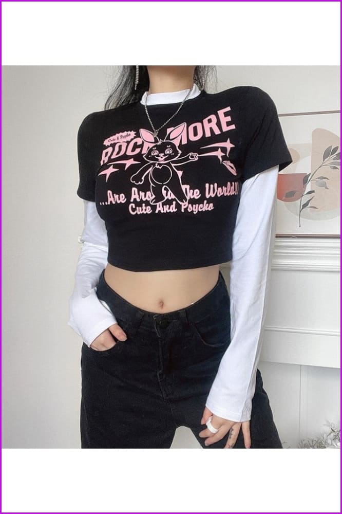 lovevop Fashion Contrast Color Printing Long Sleeve T-Shirt FW7418