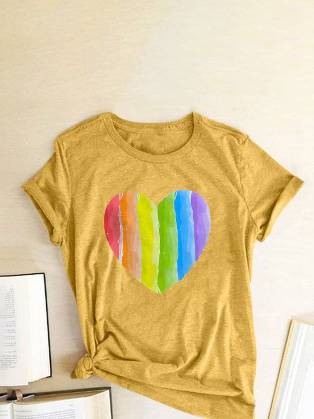 lovevop Casual Fashion Versatile Heart Print Women T-Shirt