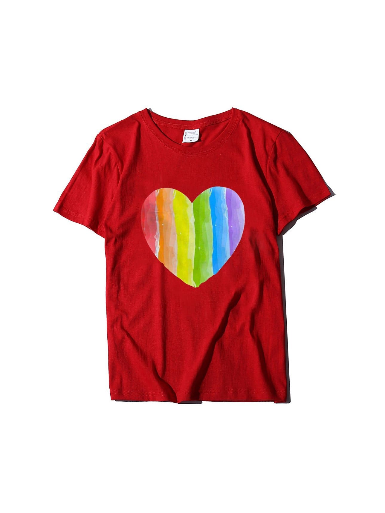 lovevop Heart Print Loose Casual Short Sleeve T-Shirt Women