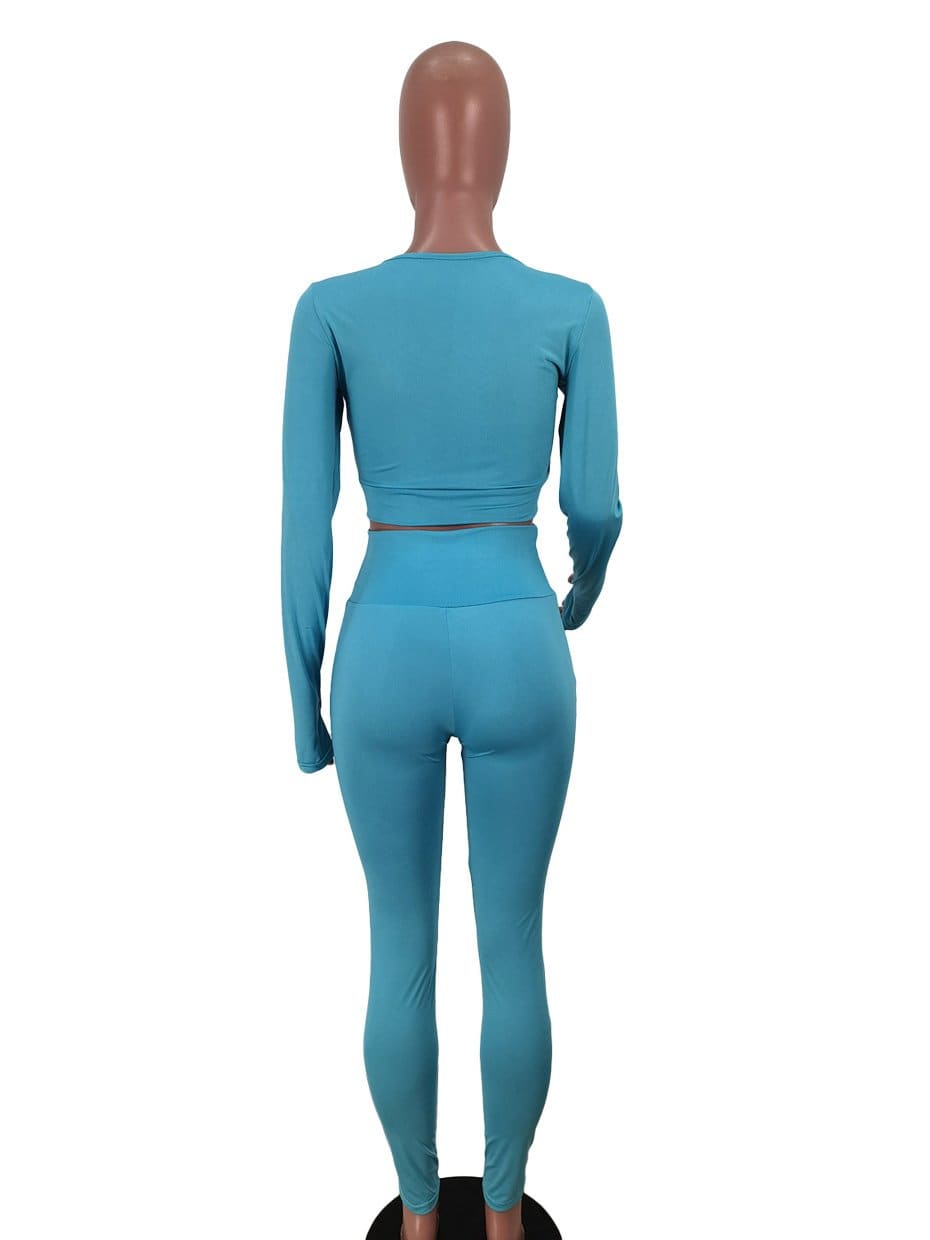 lovevop Yoga Blue Solid Cropped T-Shirt With Pant Sets