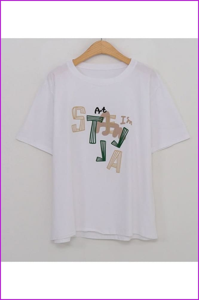 lovevop Women Fashion Short Sleeve Printing T-shirts FW8634