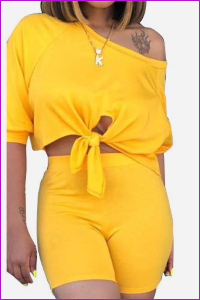 lovevop Women's Summer Pure Color T-shirt And Shorts Suit FW6368