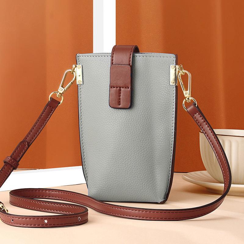 lovevop Simple Contrast Color Leather Shoulder Diagonal Bag