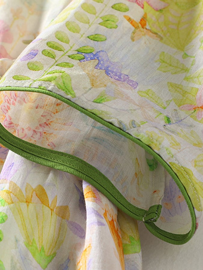 Lovevop Artistic Floral Waistband Mid Sleeved Dress