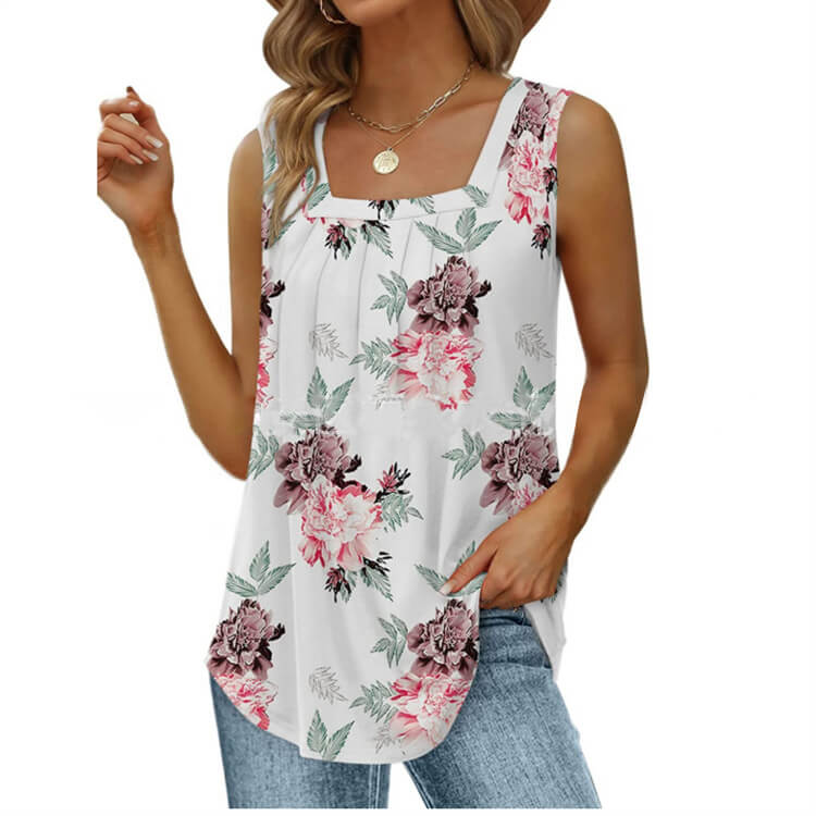 Pleated square neck camisole