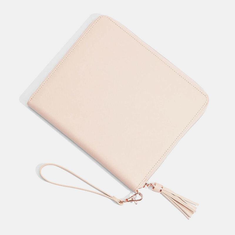 lovevop Women Leather Solid Color Multifunction Tassel 6 Card Slots Pen Phone Bag Clutch Bag